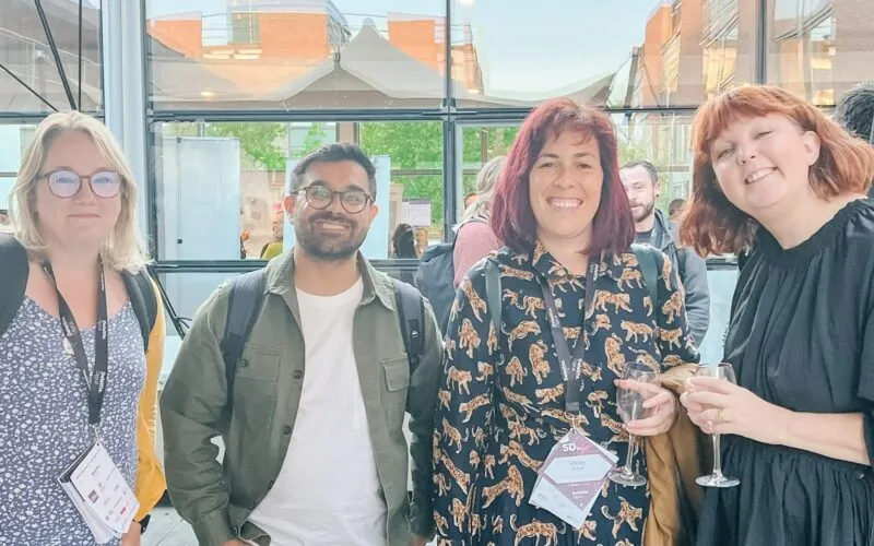 Vicky at SD in Gov, chatting with Martha Edwards, Imran Hussain and Sam Villis.